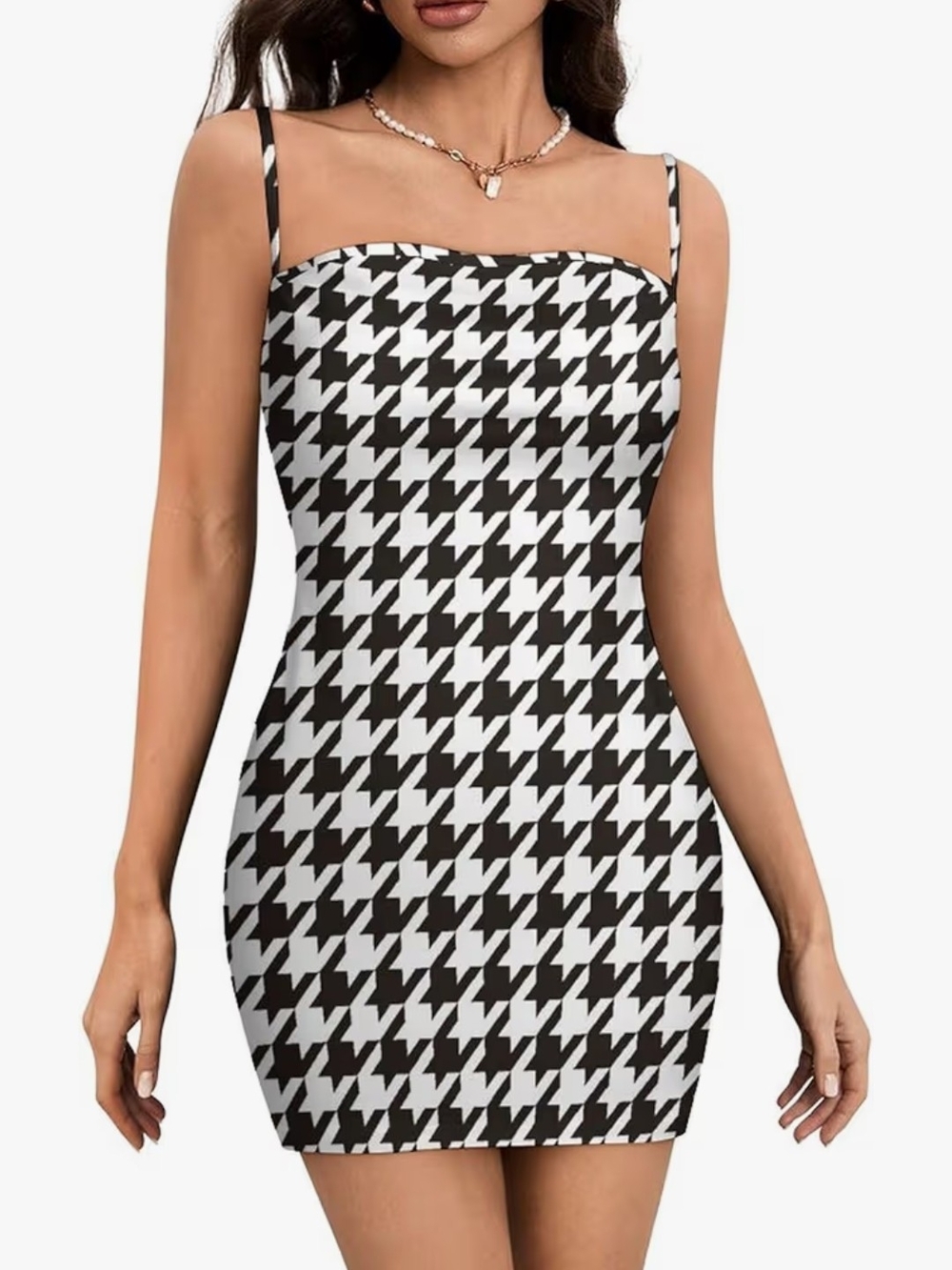 Twill Zip-up Dress - Black & White Houndstooth pattern - US size 2